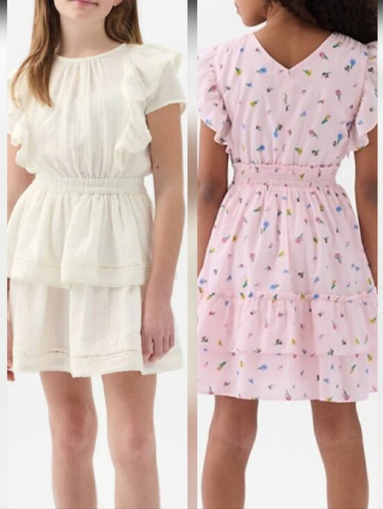 GAP Other - GAP Kids Flutter Tiered Dress Bundle 100% Cotton XS 4-5 White And Pink Floral